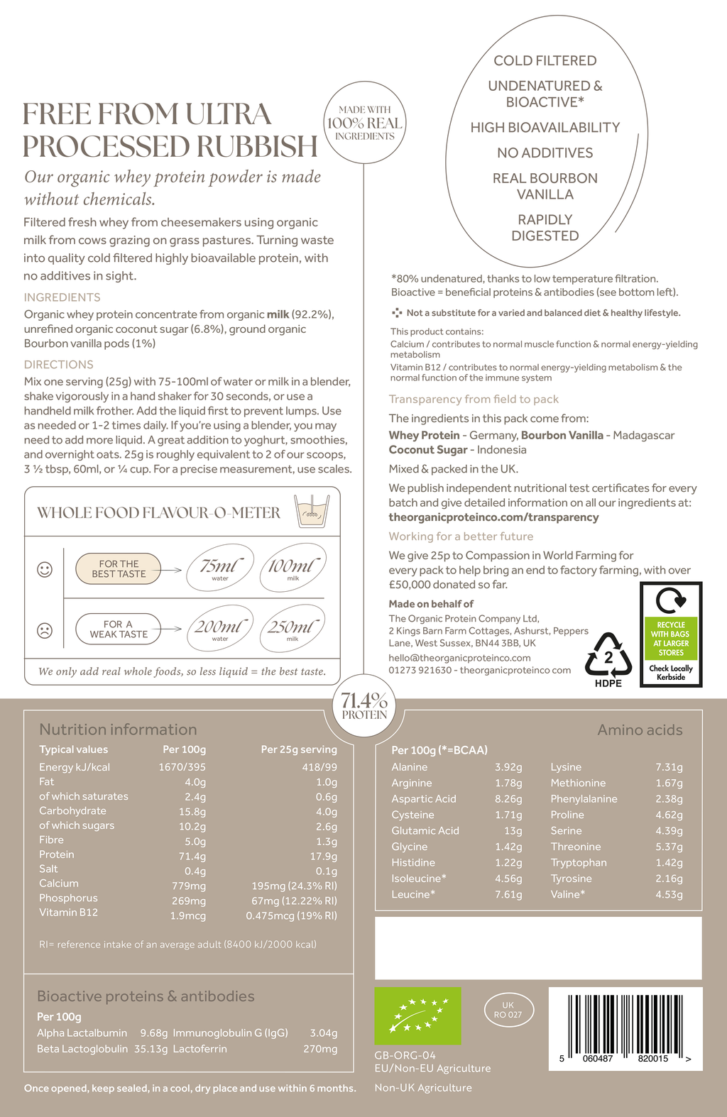 Madagascan Vanilla Organic Whey Protein: 400g